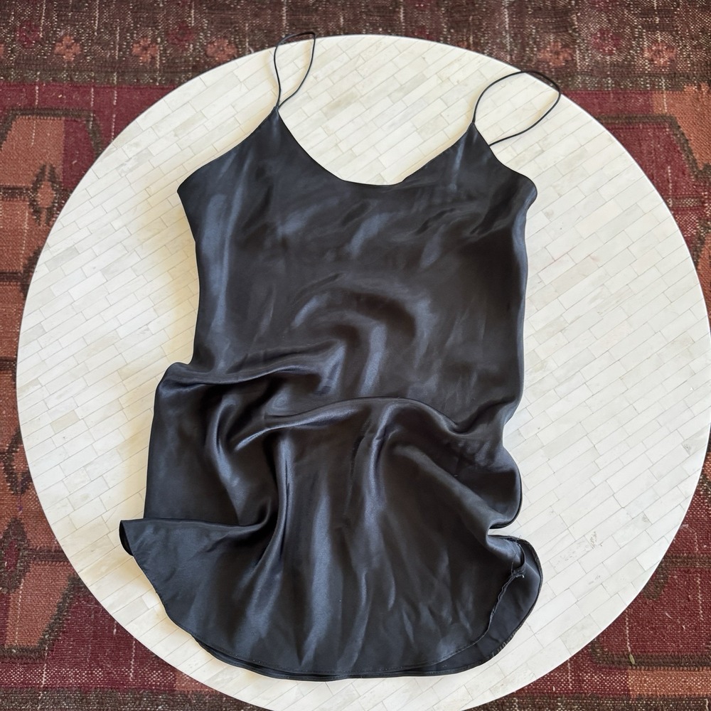 Vintage Black Slip Chemise Dress Satin 90s Y2K Grunge Goth Lingerie Nightie Sexy - Picture 2 of 10